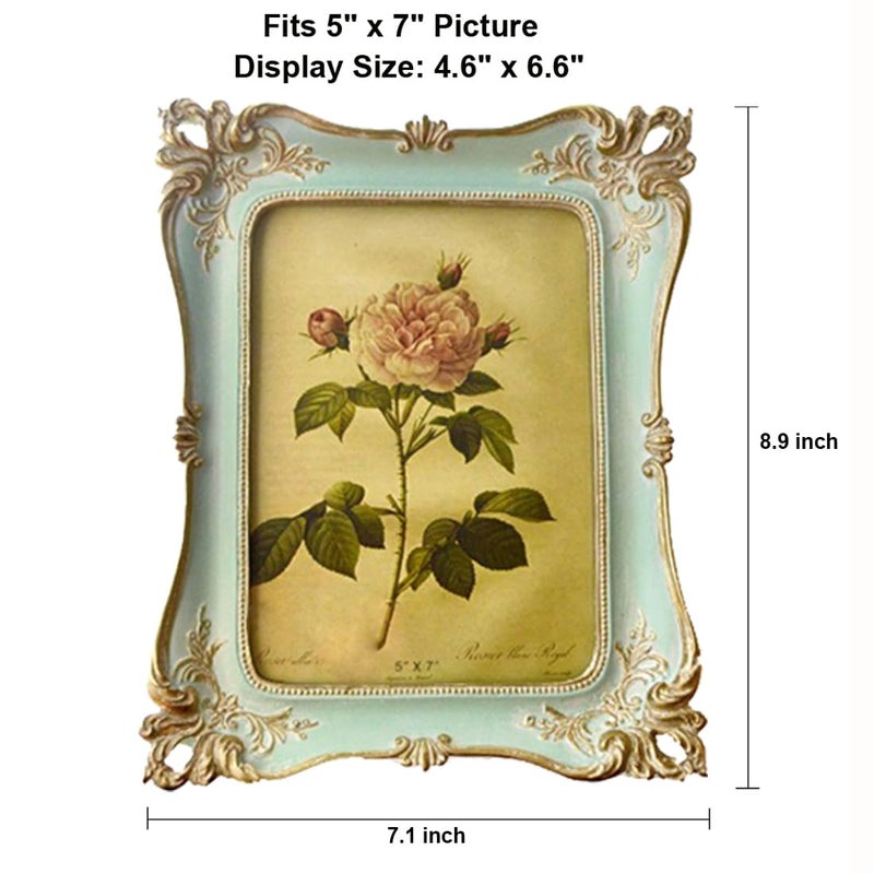 CISOO 5x7 Vintage Picture Frame Antique Ornate Blue Photo Frame, for Table Top and Wall Display, Decorative Floral Design Retro Home Decor, Photo Gallery Art - Image 5